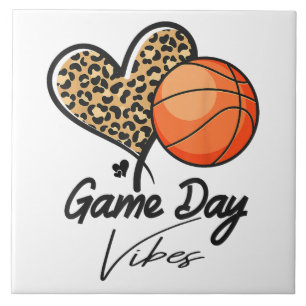 Game Day Vibes Basketball Mum Heart Leopard Ceramic Tile