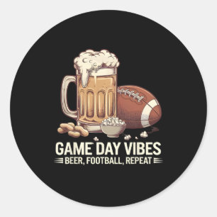 Game Day Vibes Beer Football Repeat Funny Sports C Classic Round Sticker