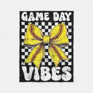 Game Day Vibes Coquette Bow Softball Mama Softball Fleece Blanket