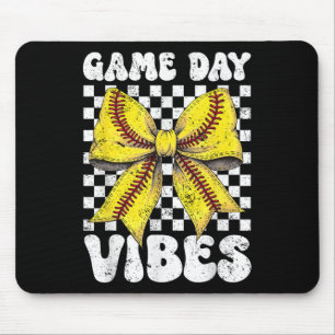 Game Day Vibes Coquette Bow Softball Mama Softball Mouse Pad