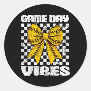 Game Day Vibes Coquette Bow Softll Mama Softll Gir Classic Round Sticker