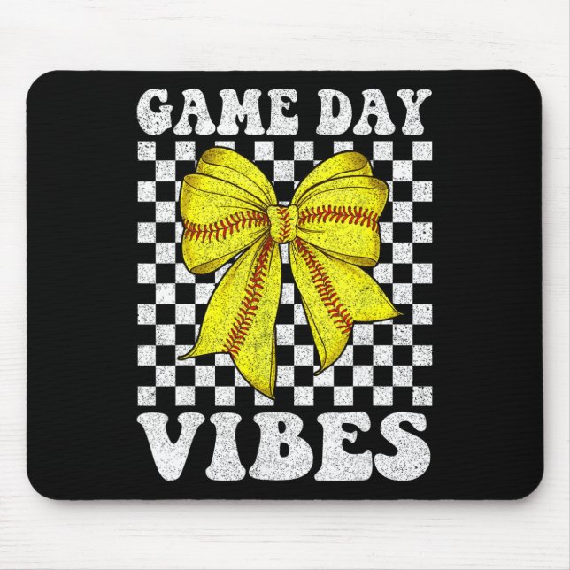 Game Day Vibes Coquette Bow Softll Mama Softll Gir Mouse Pad (Front)