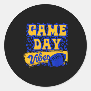 Game Day Vibes Football Season Football Blue Gold Classic Round Sticker