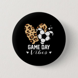 Game Day Vibes Funny Soccer Mum Leopard Heart  6 Cm Round Badge