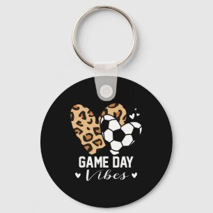 Game Day Vibes Funny Soccer Mum Leopard Heart Key Ring