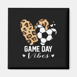 Game Day Vibes Funny Soccer Mum Leopard Heart Magnet