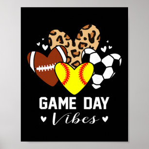Game Day Vibes Funny Softll Footll Soccer Mum Hear Poster