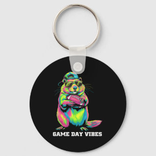Game Day Vibes Funny Tribal Groundhog Holding Foot Key Ring