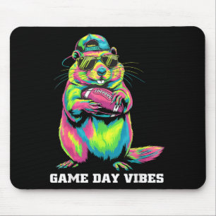 Game Day Vibes Funny Tribal Groundhog Holding Foot Mouse Pad