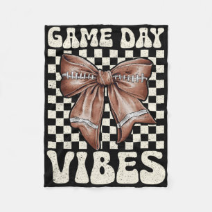 Game Day Vibes Groovy Coquette Bow Football Women  Fleece Blanket