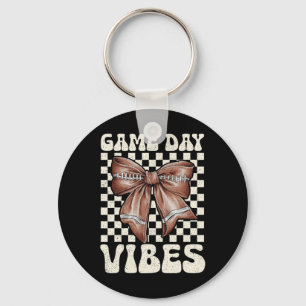 Game Day Vibes Groovy Coquette Bow Football Women Key Ring