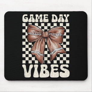 Game Day Vibes Groovy Coquette Bow Football Women Mouse Pad