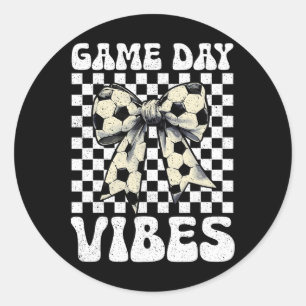 Game Day Vibes Groovy Coquette Bow Soccer Women Gi Classic Round Sticker