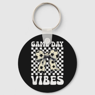 Game Day Vibes Groovy Coquette Bow Soccer Women Gi Key Ring