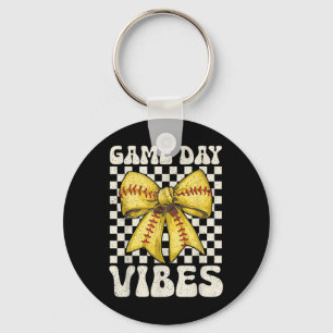 Game Day Vibes Groovy Coquette Bow Softball Women Key Ring