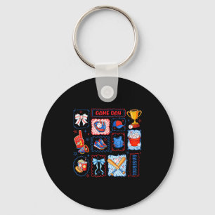 Game day vibes retro coquette bow baseball menGame Key Ring