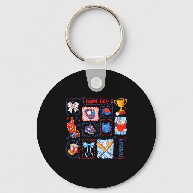 Game day vibes retro coquette bow baseball menGame Key Ring (Front)