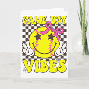 Game Day Vibes Softll Groovy Checkered Smile Girls Card