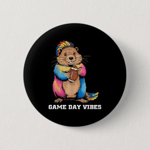 Game Day Vibes Tribal Groundhog Holding Football F 6 Cm Round Badge