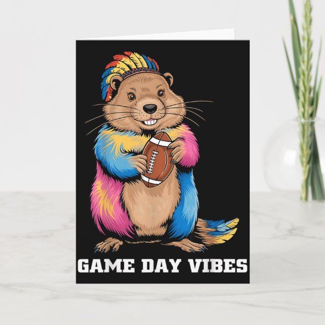Game Day Vibes Tribal Groundhog Holding Football F Card (Front)
