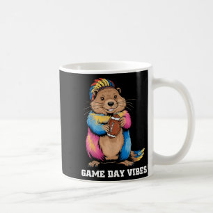 Game Day Vibes Tribal Groundhog Holding Football F Coffee Mug