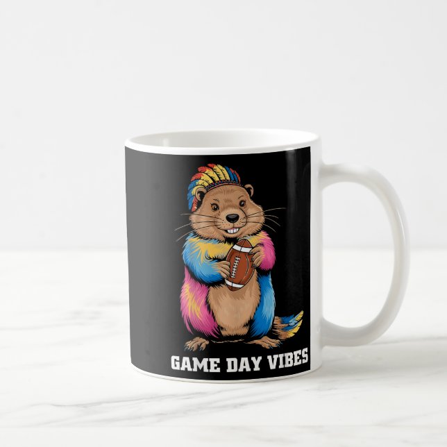 Game Day Vibes Tribal Groundhog Holding Football F Coffee Mug (Right)