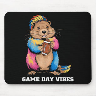 Game Day Vibes Tribal Groundhog Holding Football F Mouse Pad