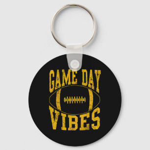 Game Day Vibes Yellow Football Vintage Distressed Key Ring