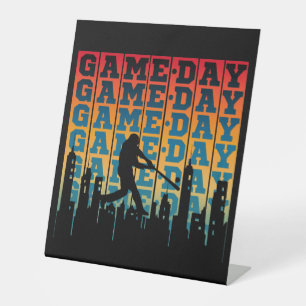Game Day Vintage Silhouette Player Typography Pedestal Sign