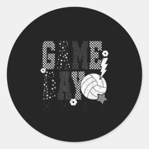 Game Day Volleyball Checkered Funny Volleyball  Classic Round Sticker