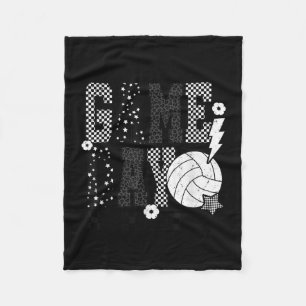 Game Day Volleyball Checkered Funny Volleyball  Fleece Blanket