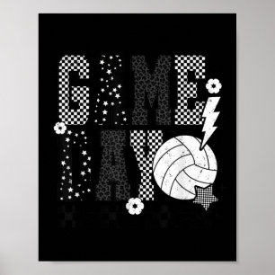 Game Day Volleyball Checkered Funny Volleyball  Poster