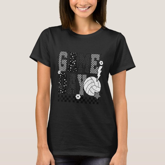 Game Day Volleyball Chequered Funny Volleyball  T-Shirt (Front)