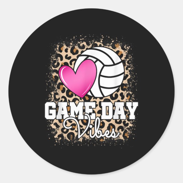 Game Day Volleyball Leopard Print Women Ladies Vol Classic Round Sticker (Front)