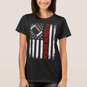 Game Day With Flag American Football Mum Dad T-Shirt