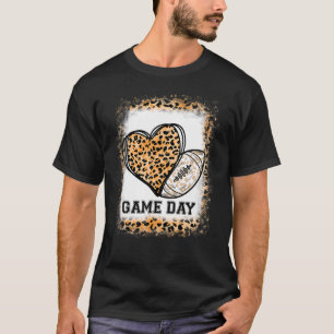 Game Day With Leopard Heart Football Mum Bleached T-Shirt