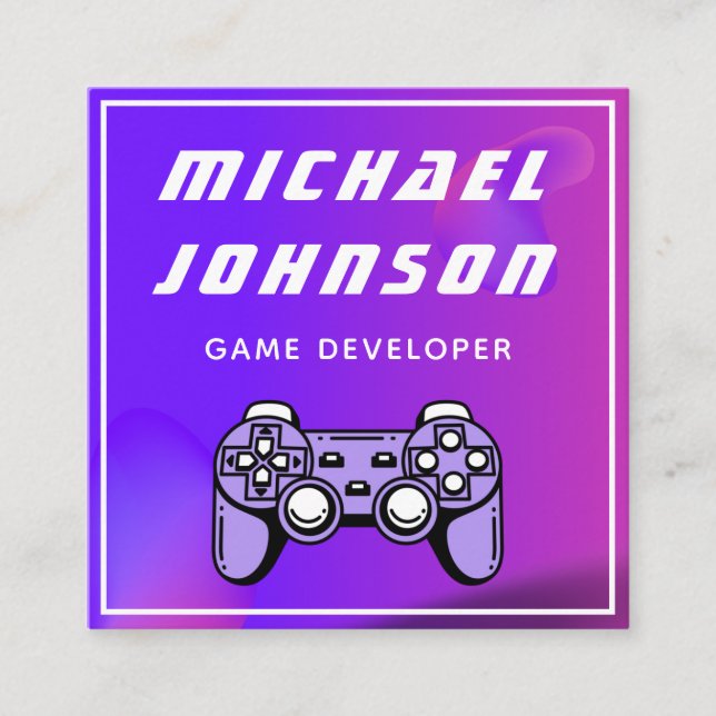 Game Developer Gamer Tester Futuristic Gaming Pink Square Business Card (Front)