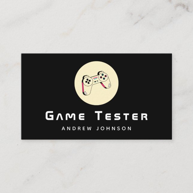 Game Developer Tester Joystick Controller Modern Business Card (Front)