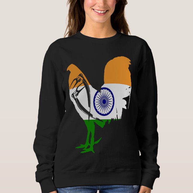 Game fowl India Indian flag gaff rooster Gamefowl Sweatshirt (Front)