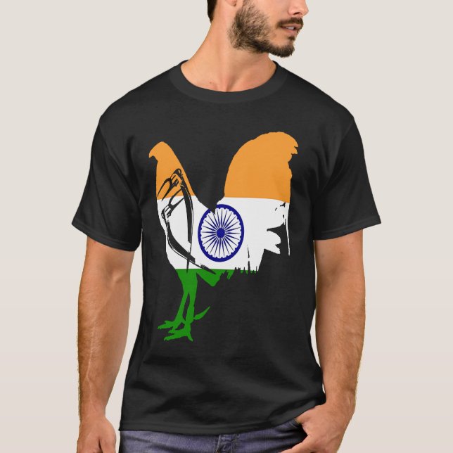 Game fowl India Indian flag gaff rooster Gamefowl T-Shirt (Front)