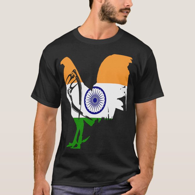 Game fowl India Indian flag gaff rooster Gamefowl  T-Shirt (Front)