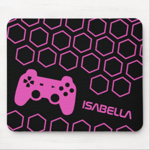 Game Hot Pink & Black Gaming Personalised Name Mouse Pad