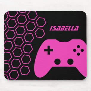 Game Hot Pink & Black Modern Personalised Name Mouse Pad