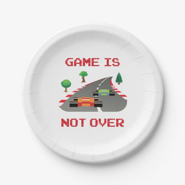 Game is not over Pixelated Video Game Paper Plate (Front)