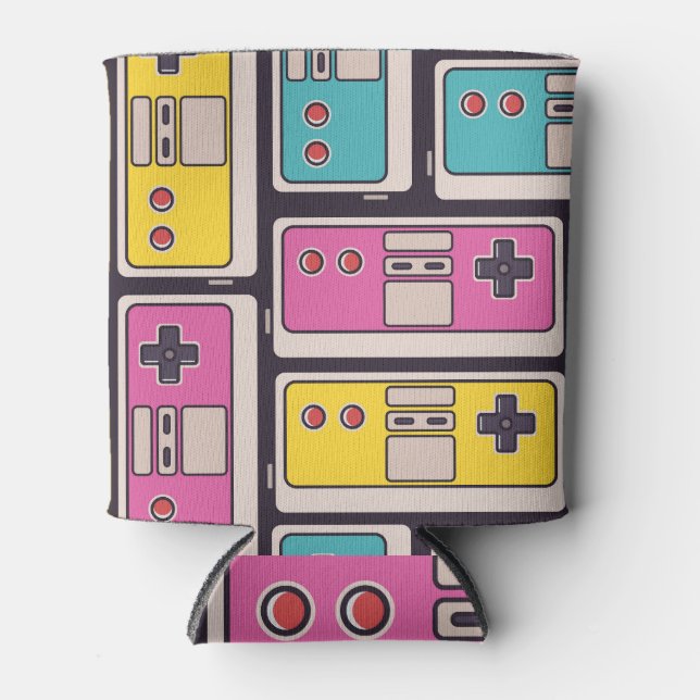 Game Joysticks Colourful Vintage Wallpaper Can Cooler (Front)