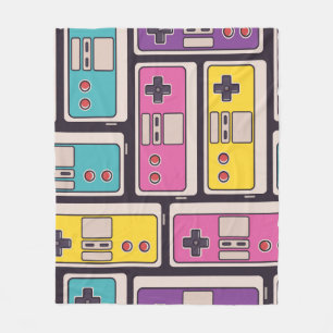 Game Joysticks Colourful Vintage Wallpaper Fleece Blanket