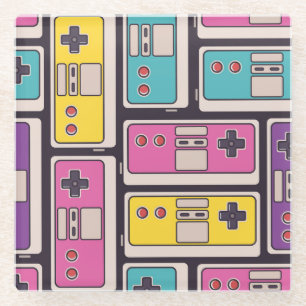 Game Joysticks Colourful Vintage Wallpaper Glass Coaster