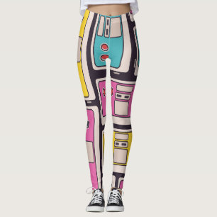 Game Joysticks Colourful Vintage Wallpaper Leggings
