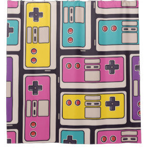 Game Joysticks Colourful Vintage Wallpaper Shower Curtain