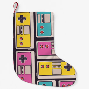 Game Joysticks Colourful Vintage Wallpaper Small Christmas Stocking